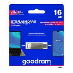 shumee Pamäťový kľúč Goodram 16GB USB 3.2 Gen 1 USB / USB-C OTG ODA3 strieborný