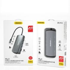 shumee 11v1 Adaptér HUB USB-C HDMI 3,5 mm mini jack USB Čítačka SD kariet micro SD VGA RJ45 sivá