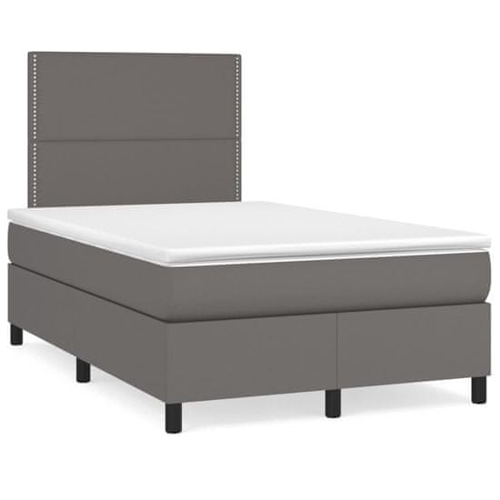 shumee Boxspring posteľ s matracom a LED, sivá 120x190 cm, umelá koža