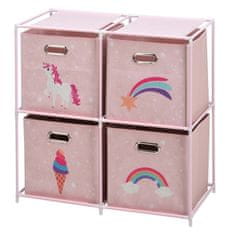 HOMESTYLING Zásuvková skrinka detská 4 úložné boxy ružová