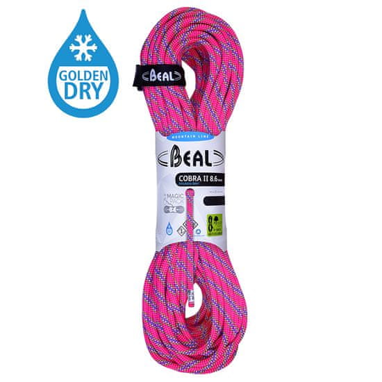 Beal Horolezecké lano Beal Cobra 8,6 mm UNICORE Golden Dry fuchsia