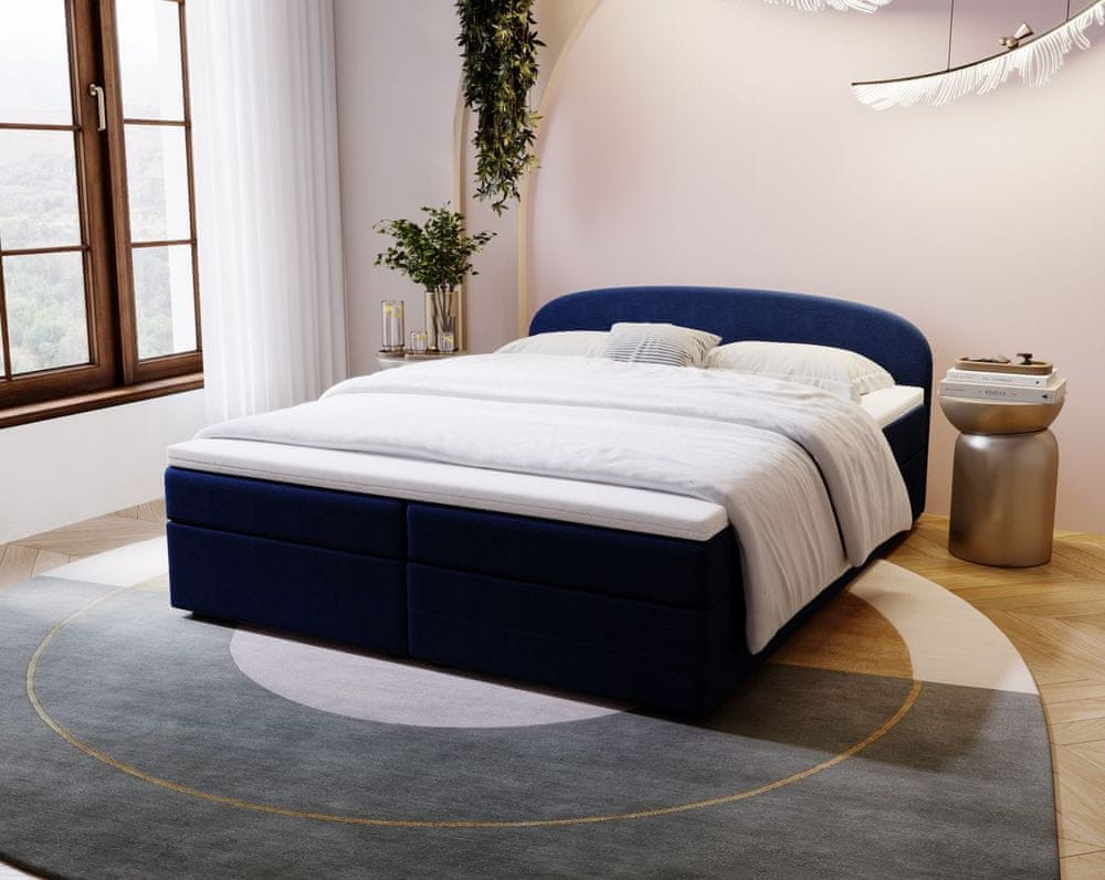 Veneti Čalúnená posteľ 140x200 KIRSTEN 2 s úložným priestorom - tmavo modrá