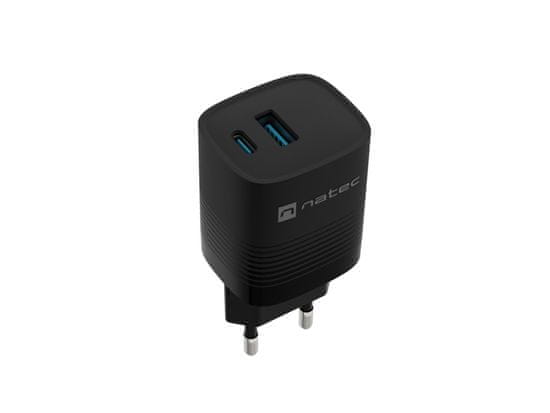 Natec Univerzálna USB nabíjačka RIBERA GaN 30 W, 1X USB-A, 1X USB-C, čierna