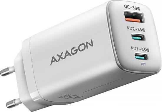 AXAGON nabíječka do sítě / ACU-DPQ65W / 2x USB-C / 1x USB-A / PD3.0/QC4+/PPS/SFC2.0/AFC/SCP/FCP/ Apple / 65W / bílá