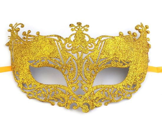 Karnevalová maska - škraboška s glitrami - zlatá