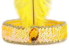 Karnevalová čelenka flitrová s perím retro - žltá