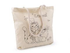 Bavlnená taška na domaľovanie so zipsom 34x35 cm - režná svetlá mačka