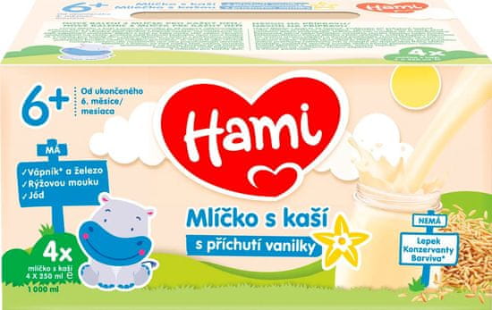 Hami mliečko s kašou s príchuťou vanilky 4x250 ml