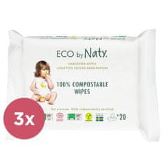 ECO by Naty 3x Sensitive Eco Vlhčené obrúsky cestovné neparfémované 20 ks