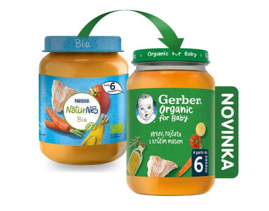 GERBER Organic detský príkrm mrkva a paradajky s morčacím mäsom 190 g