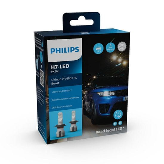 Philips Philips LED H7 12V 15W Ultinon Pro6000 Boost 5800K plus 300% homologácia Nemecko 2ks 11972U60BX2