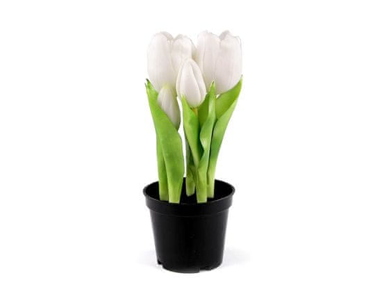 Umelé tulipány v kvetináči - (21cm) biela