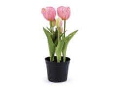 Umelé tulipány v kvetináči - (25 cm) ružová sv.