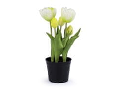 Umelé tulipány v kvetináči - (25 cm) biela