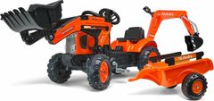 Falk šlapací traktor 2065N Kubota backhoe s předním bagrem a přívěsem s otočným bagrem