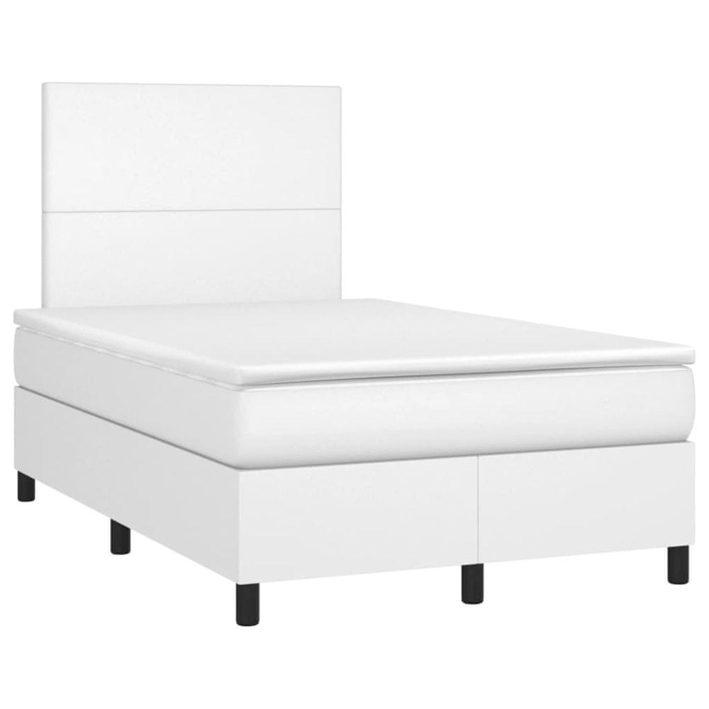 Vidaxl Boxspring posteľ s matracom, biela 120x190 cm, umelá koža