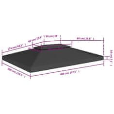 Vidaxl Dvojitá strieška na altánok 310 g/m², 4x3 m, čierna