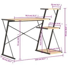 Vidaxl Stôl s poličkami, čierna a dubová farba 116x50x93 cm