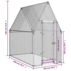 Vidaxl Klietka pre kurčatá strieborná 200x100x190 cm pozinkovaná oceľ