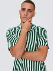 Bielo-zelená pánska pruhovaná košeľa s krátkym rukávom ONLY & SONS Wayne XXL