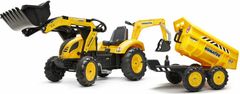 Falk Šlapací traktor 2086W Komatsu s bagrem a Maxi vyklápěcím přívěsem - žlutý