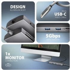 AXAGON multifunkční HUB 9v1 USB 5Gbps hub, 3x USB-A, USB-C, HDMI 4K/60Hz, RJ45, microSD/SD, PD 100W,