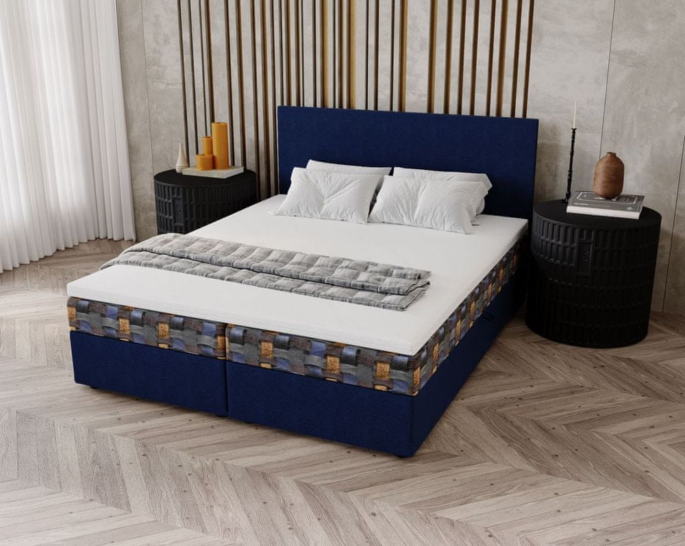 Veneti Čalúnená posteľ 180x200 OTILIE 2 s úložným priestorom - tmavo modrá + vzor