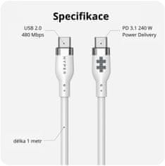 Hyper nabíjecí kábel Silicone USB-C, 240W, 1m, biela