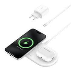 Belkin BOOST CHARGE PRE Qi2 2v1 Magnetická nabíjacia podložka pre iPhone/AirPods, biela