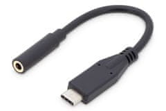 Digitus Káblový audio adaptér USB typu C, typ C - 3,5 mm M/F, 0,2 m, zvukový vstup/výstup, verzia 3.1, CE, bl