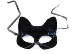 Karnevalová maska - škraboška zamatová s glitrami mačka - čierna modrá
