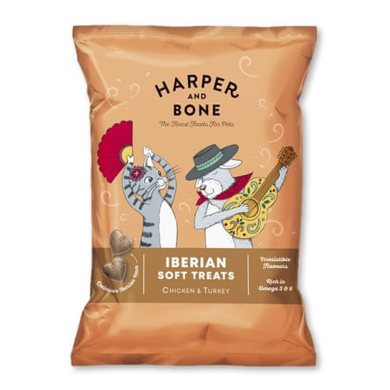 Harper and Bone Cat &amp; Dog iberské mäkké maškrty kura a morka 90 g