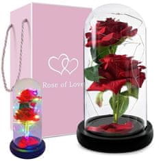 HADEX Večná ruža v skle, svietiaca RGB LED, červená