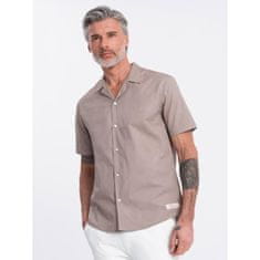 OMBRE Pánska košeľa s krátkym rukávom a kubánskym golierom V3 OM-SHSS-0168 tmavobéžová MDN125037 XL