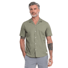 OMBRE Pánska košeľa s krátkym rukávom a kubánskym golierom V4 OM-SHSS-0168 khaki MDN125038 S