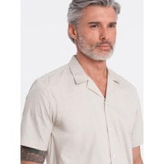 OMBRE Pánska košeľa s krátkym rukávom a kubánskym golierom V7 OM-SHSS-0168 krémová MDN125040 XXL