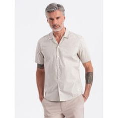 OMBRE Pánska košeľa s krátkym rukávom a kubánskym golierom V7 OM-SHSS-0168 krémová MDN125040 XXL