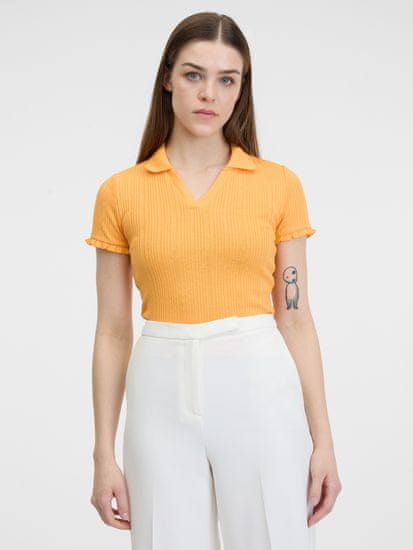 Orsay Žluté dámské žebrované polo tričko