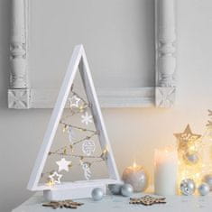 Solight LED drevený vianočný stromček s ozdobami, 15LED, prírodné drevo, 37cm, 2x AA, 1V221
