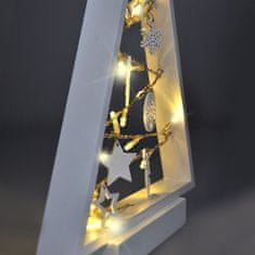 Solight LED drevený vianočný stromček s ozdobami, 15LED, prírodné drevo, 37cm, 2x AA, 1V221