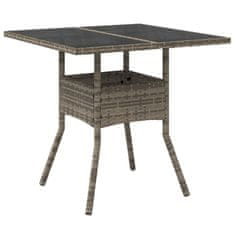 Petromila vidaXL Záhradný stôl so sklenenou doskou, sivý 80x80x75 cm, polyratan