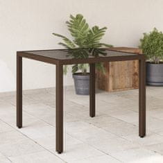 shumee Záhradný stôl so sklenenou doskou, hnedý 90x90x75 cm, polyratan