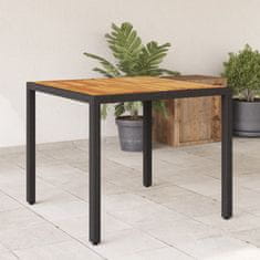 shumee Záhradný stôl s akáciovou doskou, čierny 90x90x75 cm, polyratan