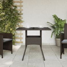 Petromila vidaXL Záhradný stôl so sklenenou doskou, hnedý 80x80x75 cm, polyratan
