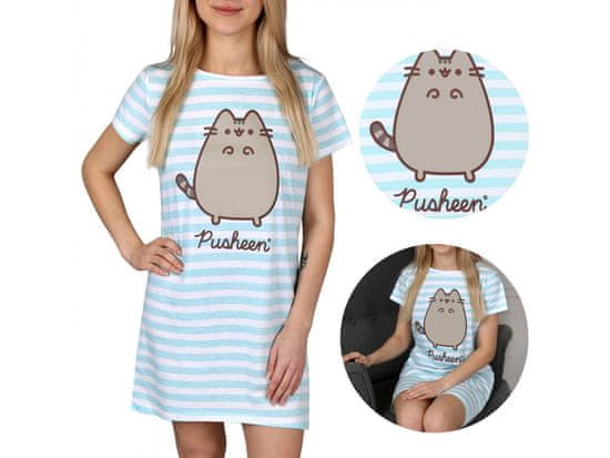 Disney Pusheen Modro-biela, dámska pruhovaná bavlnená košeľa na spanie