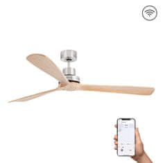 FARO Barcelona FARO LANTAU XL stropný ventilátor, matný nikel/borovica DC SMART