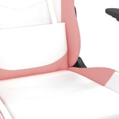 Vidaxl Masážna herná stolička biela a ružová umelá koža