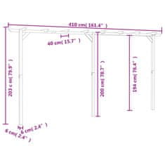 Vidaxl Záhradná pergola 410x40x203 cm, drevo