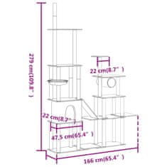 Vidaxl Škrabadlo pre mačky so sisalovými stĺpikmi bledosivé 279 cm