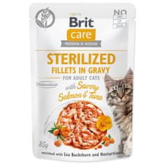 Brit Kapsička Care Cat Sterilized losos a tuniak, filety v omáčke 85g